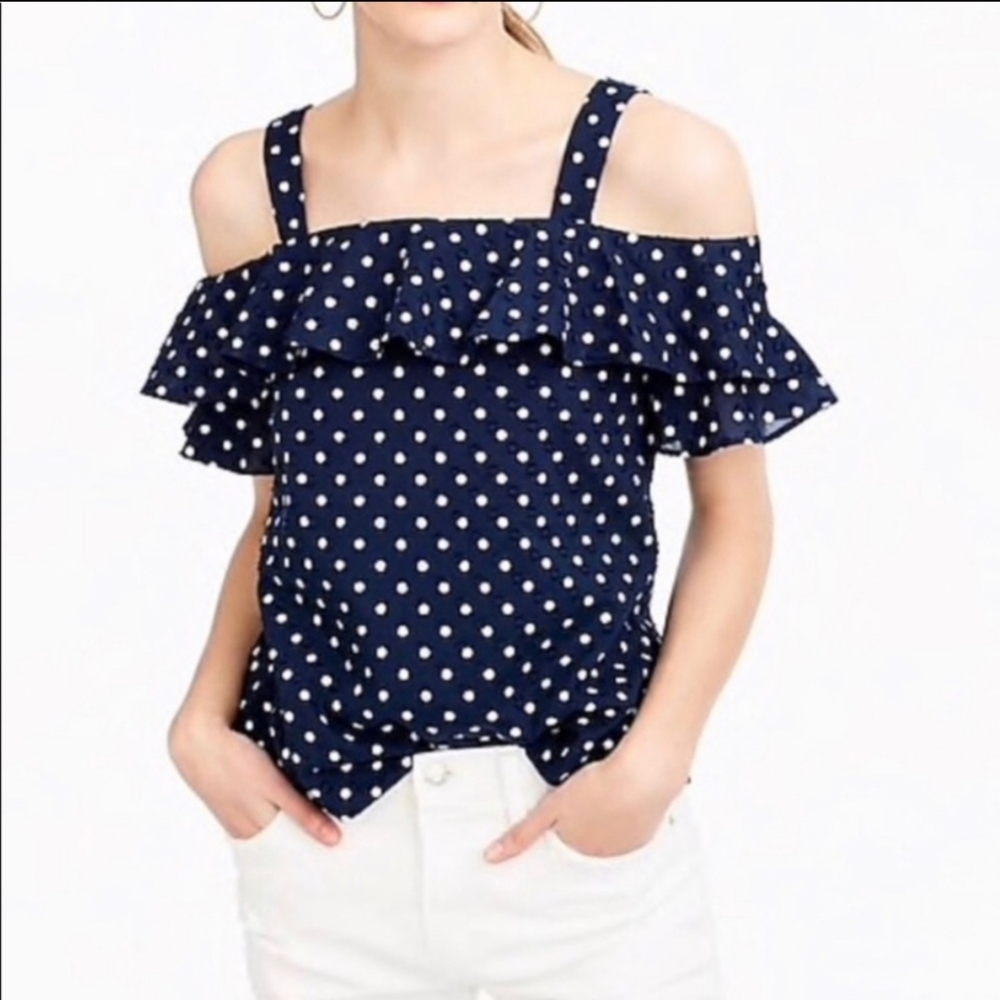 J. Crew Swiss Dot Off The Shoulder Ruffle Top NEW
